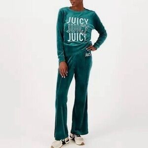 Juicy Couture Velvet Fleece Set Long-Sleeve Top Flare Pants Green 2X sleepwear
